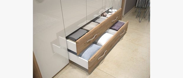 Set Mobila Dormitor din pal si MDF, cu pat 200 x 160 cm, 5 piese Gala Bej / Nuc Pacific (4)