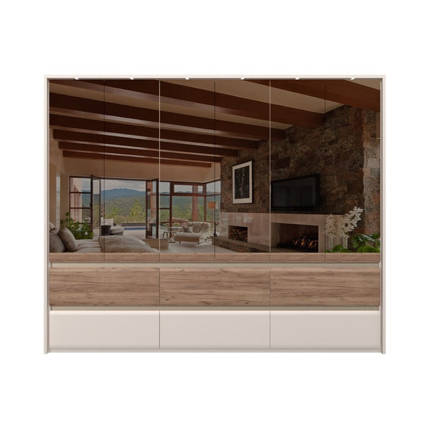 Set Mobila Dormitor din pal si MDF, cu pat 200 x 160 cm, 6 piese, Invictus P66-6OG/IC Gri / Crem / Stejar Tobacco (10)