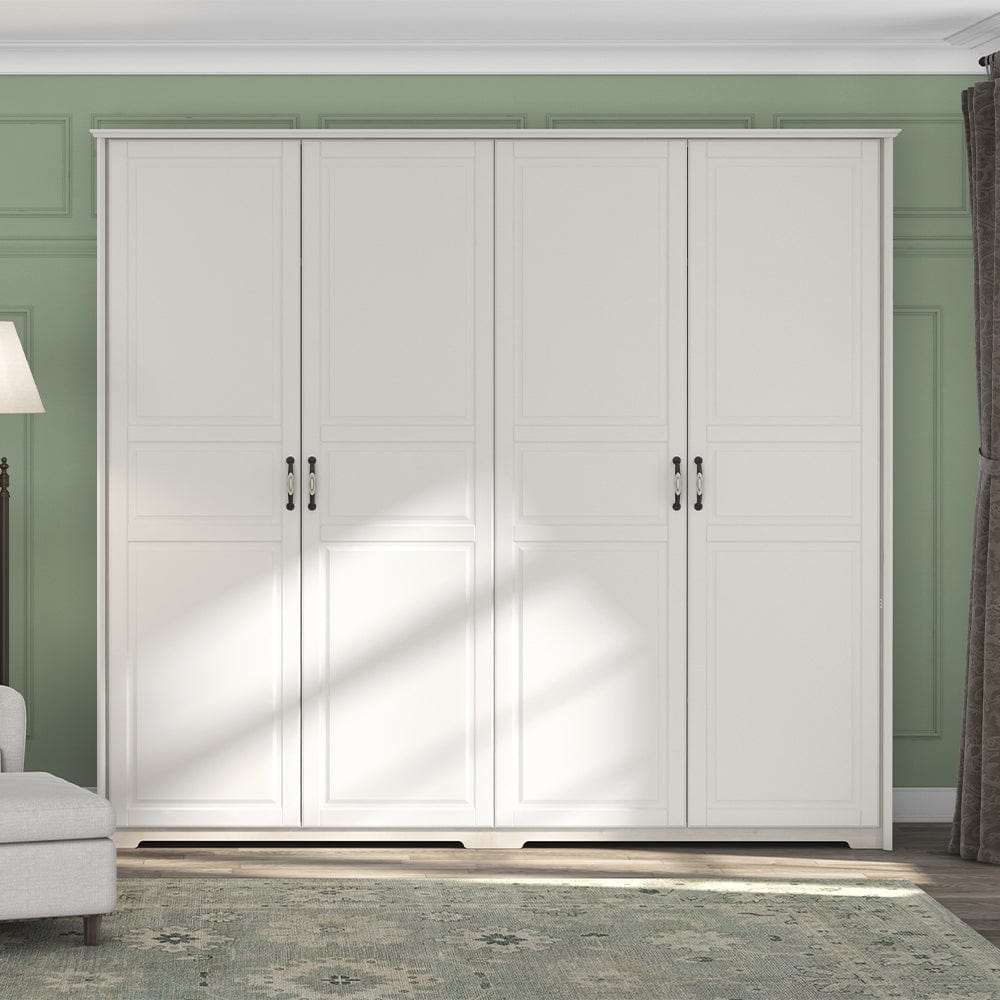 Set Mobila Dormitor din pal si MDF, cu pat 200 x 180 cm, 5 piese Evergreen Large Ivoir Mat / Pin Polar (2)