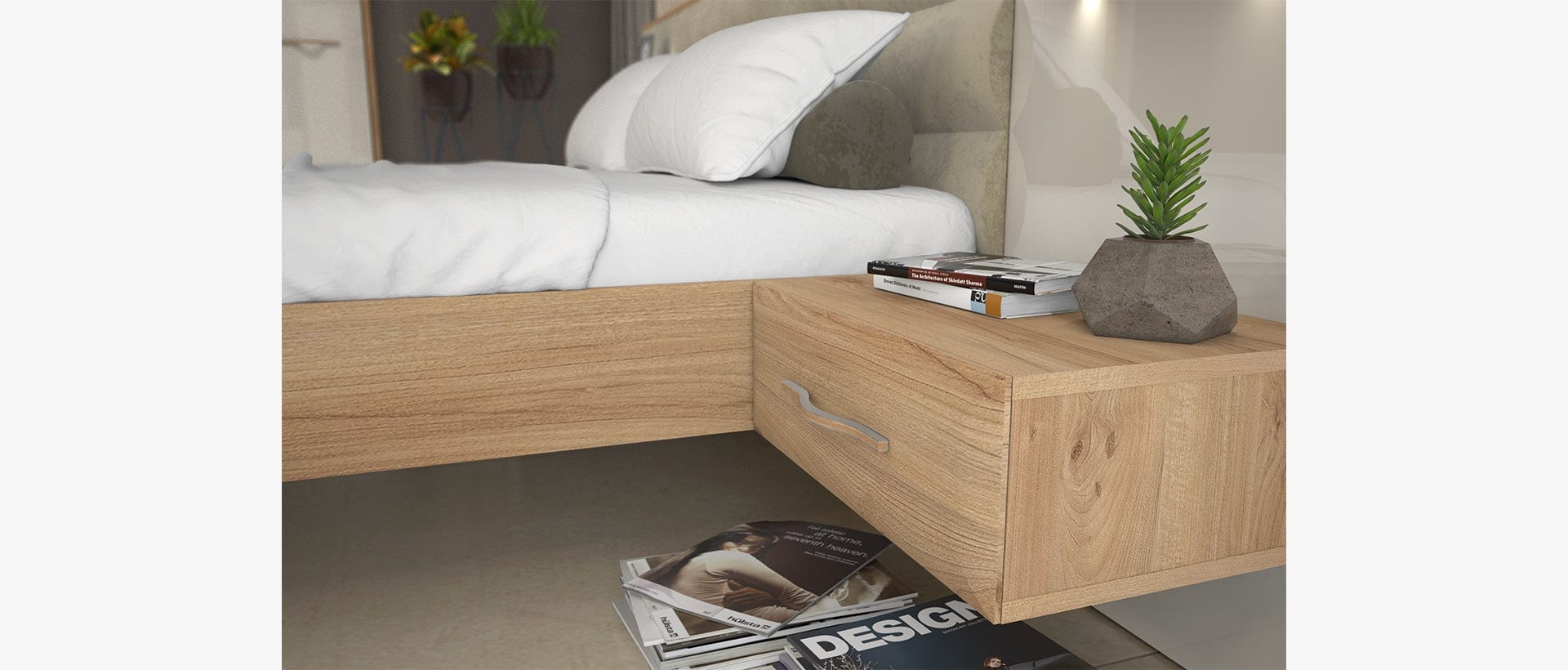 Set Mobila Dormitor din pal si MDF, cu pat 200 x 180 cm, 5 piese Gala Bej / Nuc Pacific (2)