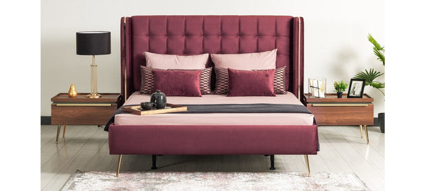 Serhat Set mobila dormitor din pal si metal, cu pat  200 x 160 cm, 6 piese Pietro Nuc / Auriu