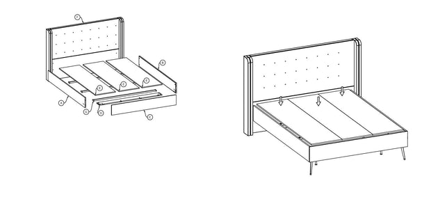 Serhat Set mobila dormitor din pal si metal, cu pat  200 x 160 cm, 6 piese Pietro Nuc / Auriu