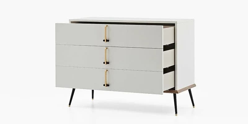 Dogtas Set Mobila Dormitor din pal si metal, cu pat 200 x 180 cm, 5 piese Larina Alb / Grej