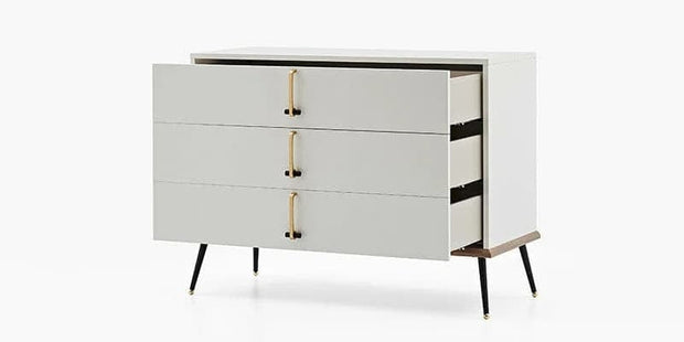 Dogtas Set Mobila Dormitor din pal si metal, cu pat 200 x 180 cm, 5 piese Larina Alb / Grej