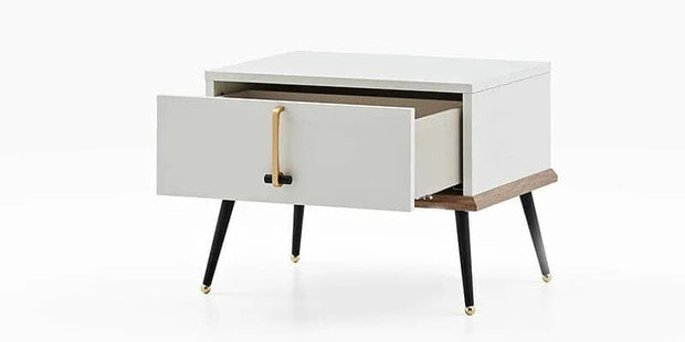 Dogtas Set Mobila Dormitor din pal si metal, cu pat 200 x 180 cm, 5 piese Larina Alb / Grej