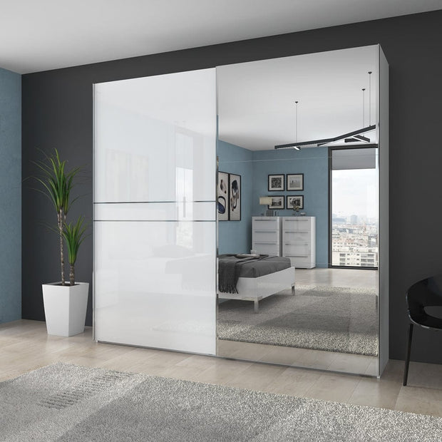 Set Mobila Dormitor din pal si piele ecologica, cu pat 200 x 160 cm, 4 piese Piano IV PK231-OG/PN Alb (1)