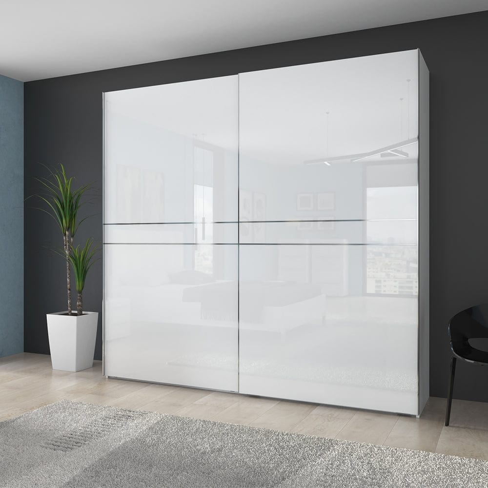 Set Mobila Dormitor din pal si piele ecologica, cu pat 200 x 160 cm, 5 piese Piano PK231/PN Alb (1)