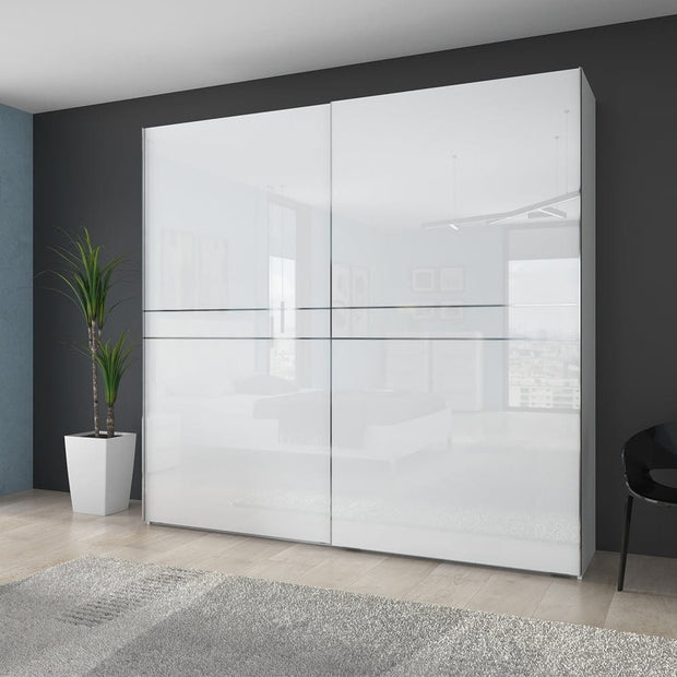 Set Mobila Dormitor din pal si piele ecologica, cu pat 200 x 160 cm, 5 piese Piano PK231/PN Alb (1)