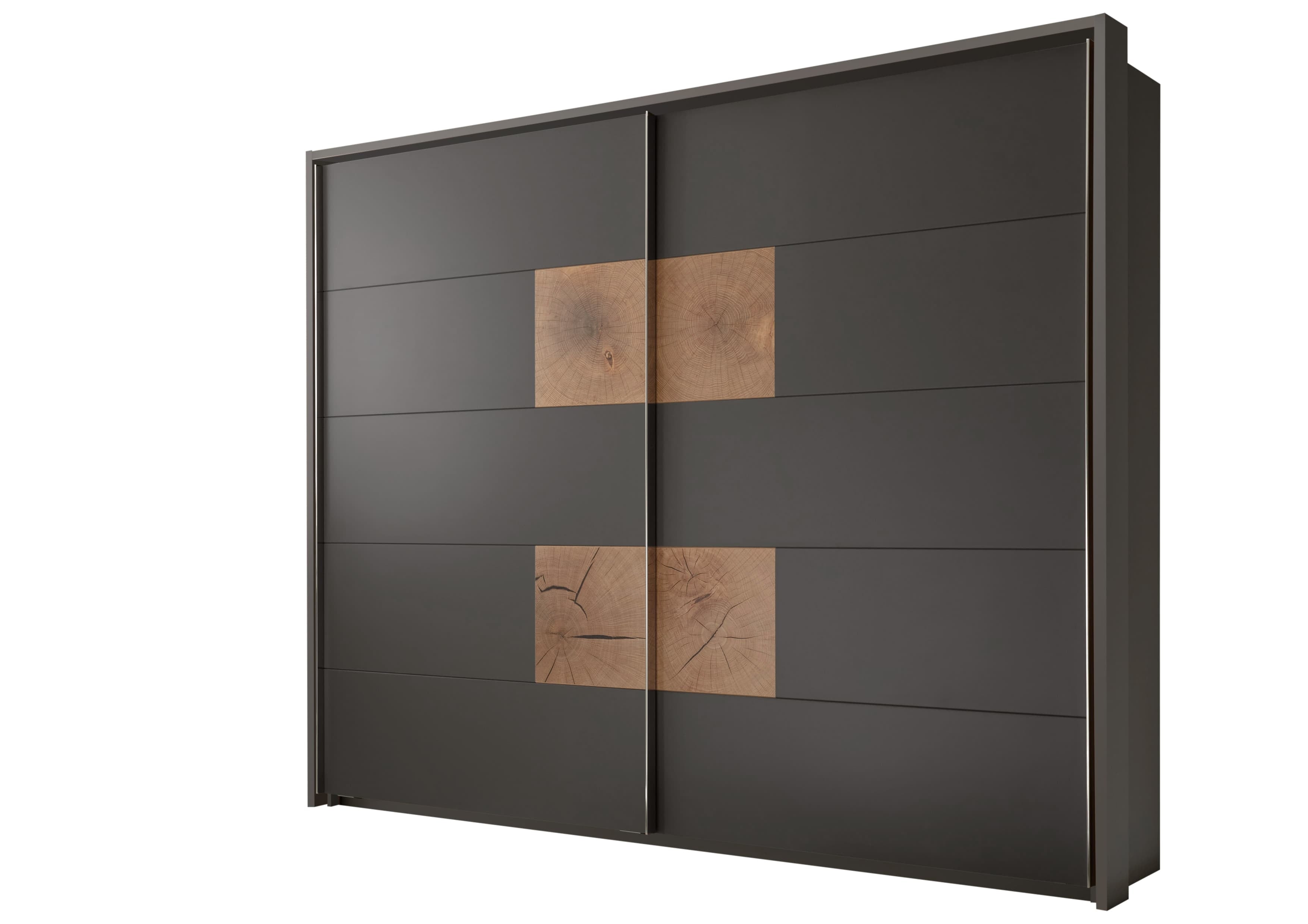 Pol-Power Set Mobila Dormitor din pal si piele ecologica, cu pat 200 x 180 cm, 2 piese Cappy Antracit / Natural