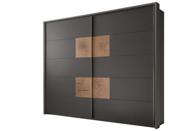 Pol-Power Set Mobila Dormitor din pal si piele ecologica, cu pat 200 x 180 cm, 2 piese Cappy Antracit / Natural