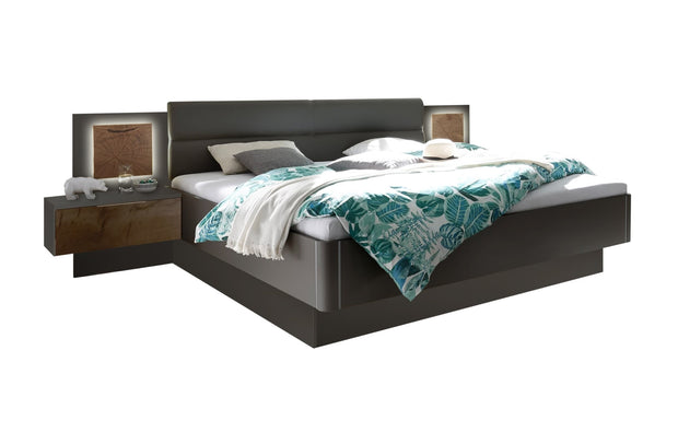 Pol-Power Set Mobila Dormitor din pal si piele ecologica, cu pat 200 x 180 cm, 2 piese Cappy Antracit / Natural