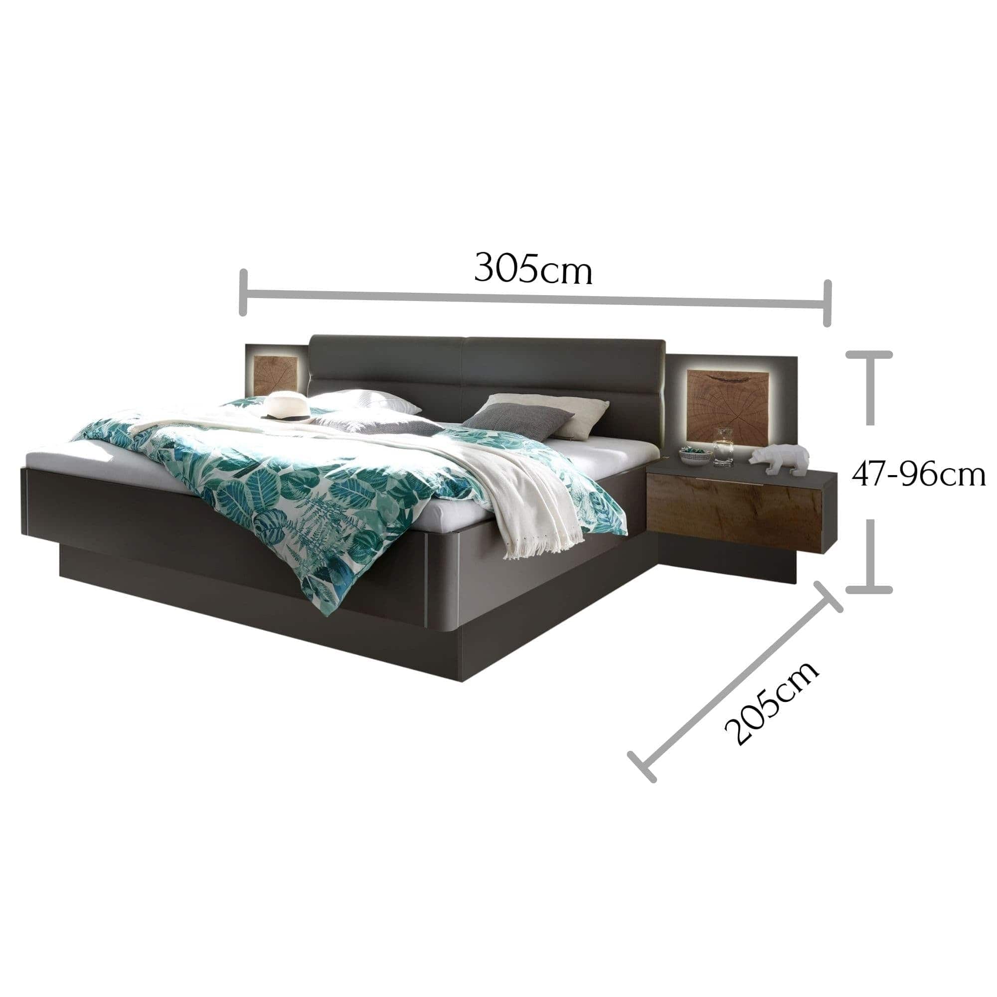 Pol-Power Set Mobila Dormitor din pal si piele ecologica, cu pat 200 x 180 cm, 2 piese Cappy Antracit / Natural