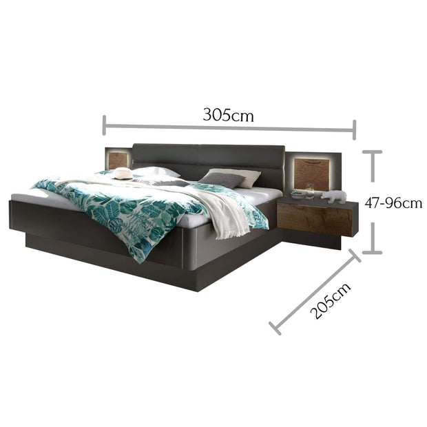 Pol-Power Set Mobila Dormitor din pal si piele ecologica, cu pat 200 x 180 cm, 2 piese Cappy Antracit / Natural