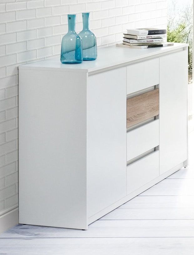 Szynaka 200 x 160 cm Set Mobila Dormitor pal, cu pat 200 x 160 cm, cu  6 piese Venetia Alb / Stejar Sonoma