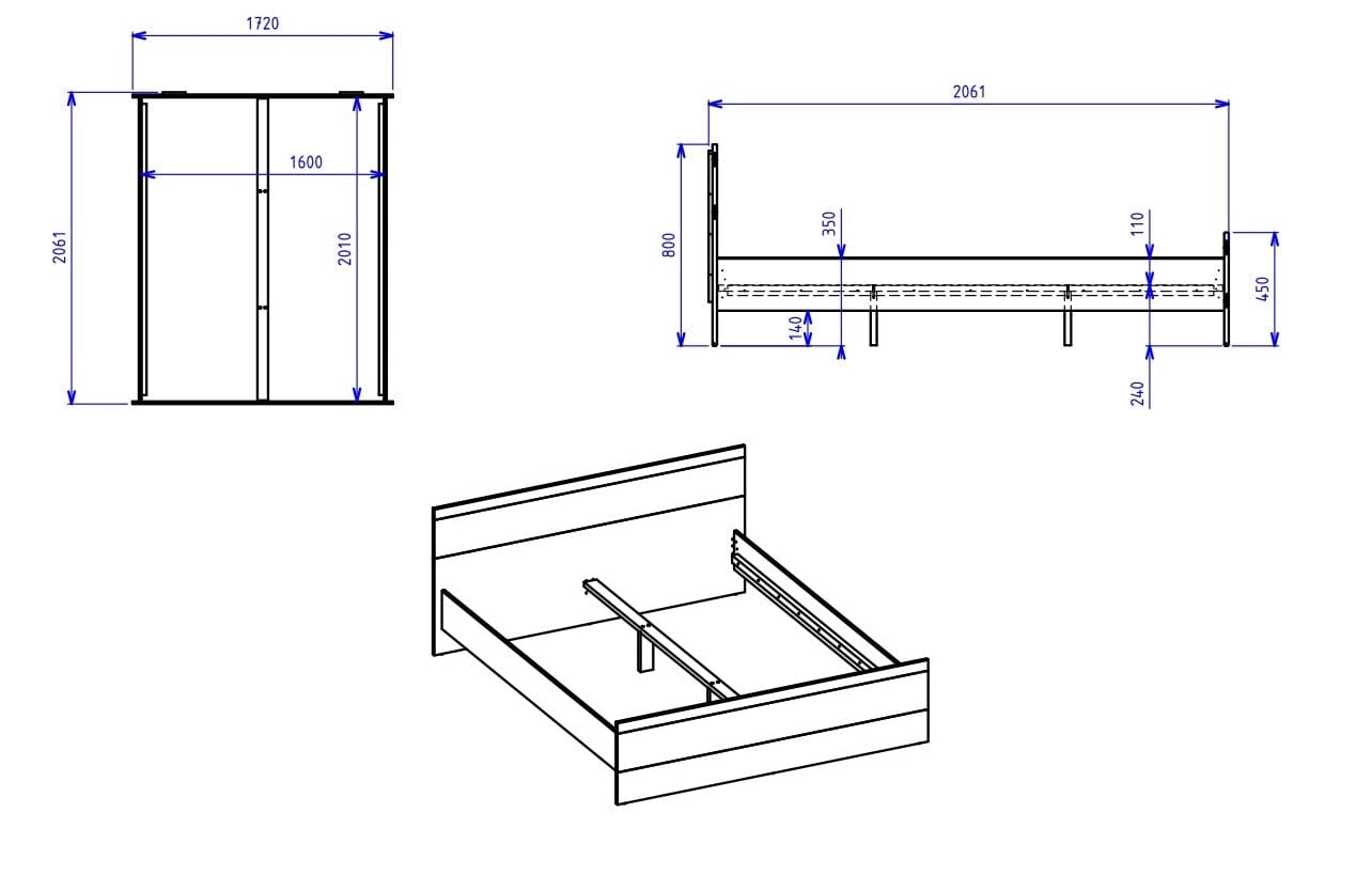 Set Mobila Dormitor pal, cu pat 200 x 160 cm, cu  6 piese Venetia Alb / Stejar Sonoma (10)