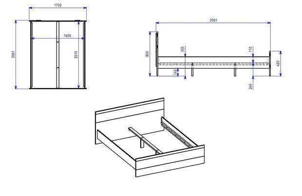 Set Mobila Dormitor pal, cu pat 200 x 160 cm, cu  6 piese Venetia Alb / Stejar Sonoma (10)