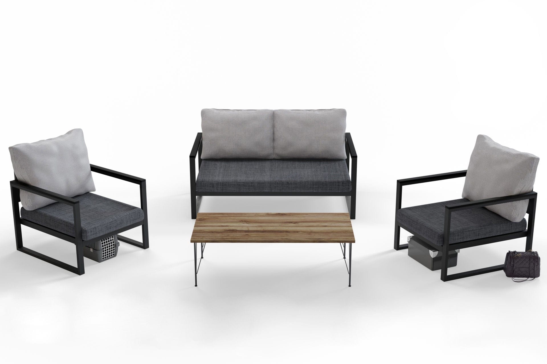 Asir Set mobilier gradina / terasa, Matis MTLKNP003 Gri / Negru, canapea 2 locuri + 2 fotolii fixe + masa de cafea