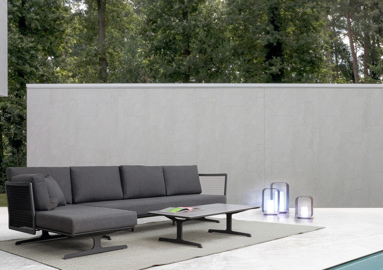 Set mobilier modular pentru gradina / terasa Althea Antracit, coltar 5 locuri + masa de cafea (1)