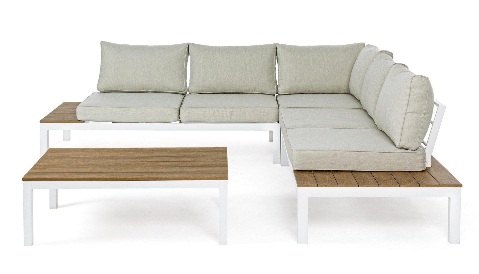 Set mobilier modular pentru gradina / terasa Elias Bej / Natural / Alb, coltar 5 locuri + masa de cafea (4)