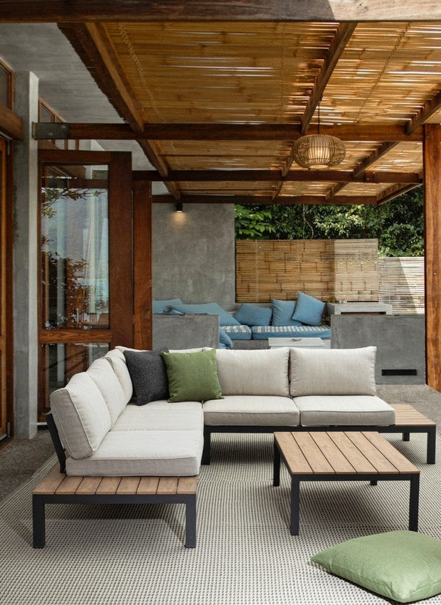 Set mobilier modular pentru gradina / terasa Elias Bej / Natural / Antracit, coltar 5 locuri + masa de cafea (1)