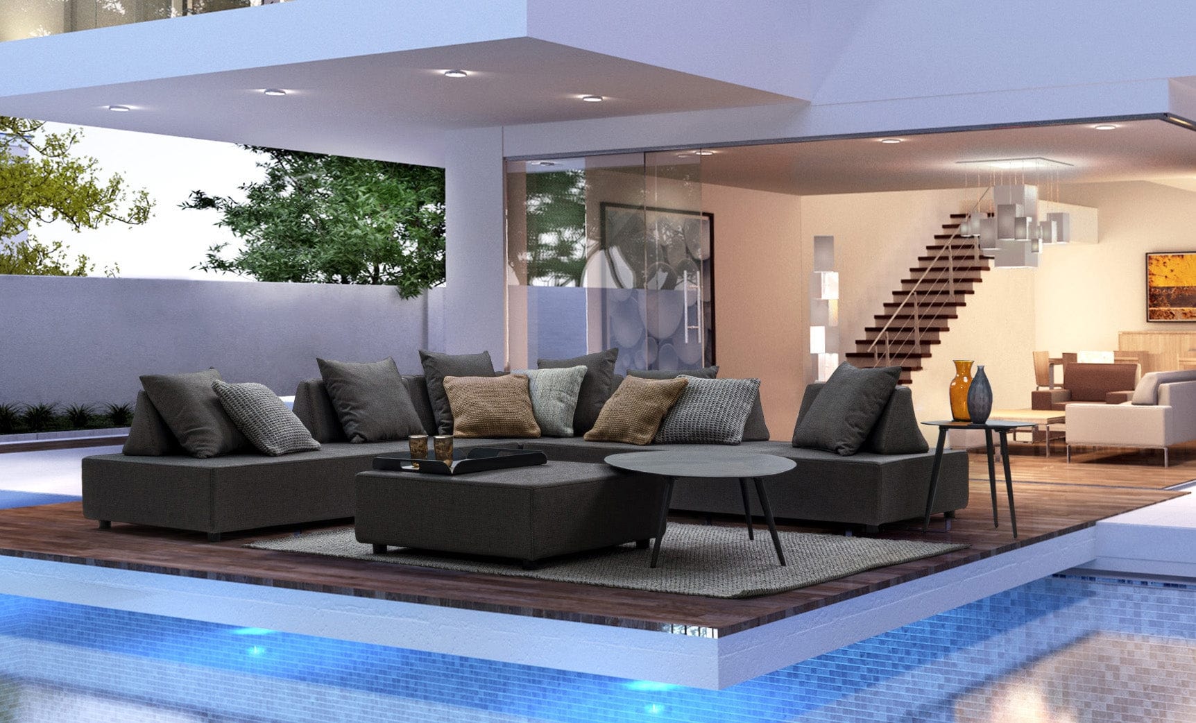 Set mobilier modular pentru gradina / terasa, Piper Antracit, coltar 5 locuri + taburet (1)