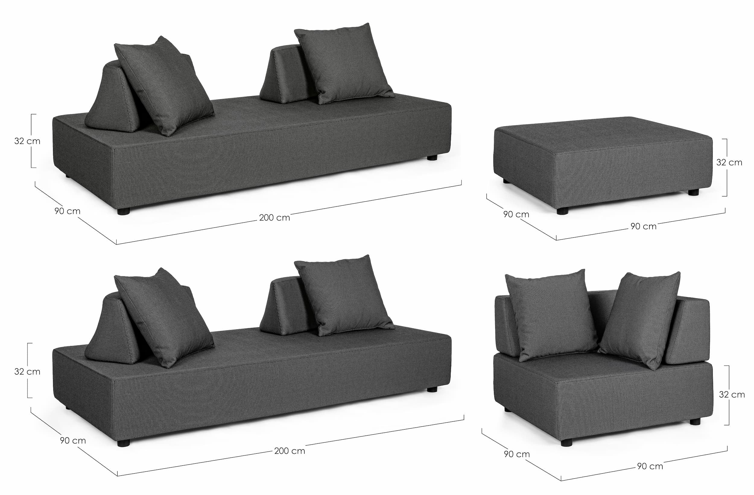 Set mobilier modular pentru gradina / terasa, Piper Antracit, coltar 5 locuri + taburet (20)