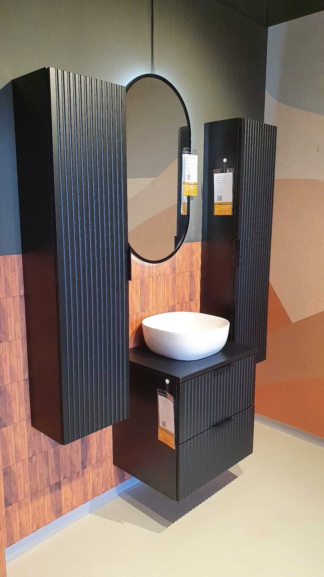 Set Mobilier pentru baie, din pal si MDF, 6 piese, 60 cm, Adel Apollo Negru Mat (1)