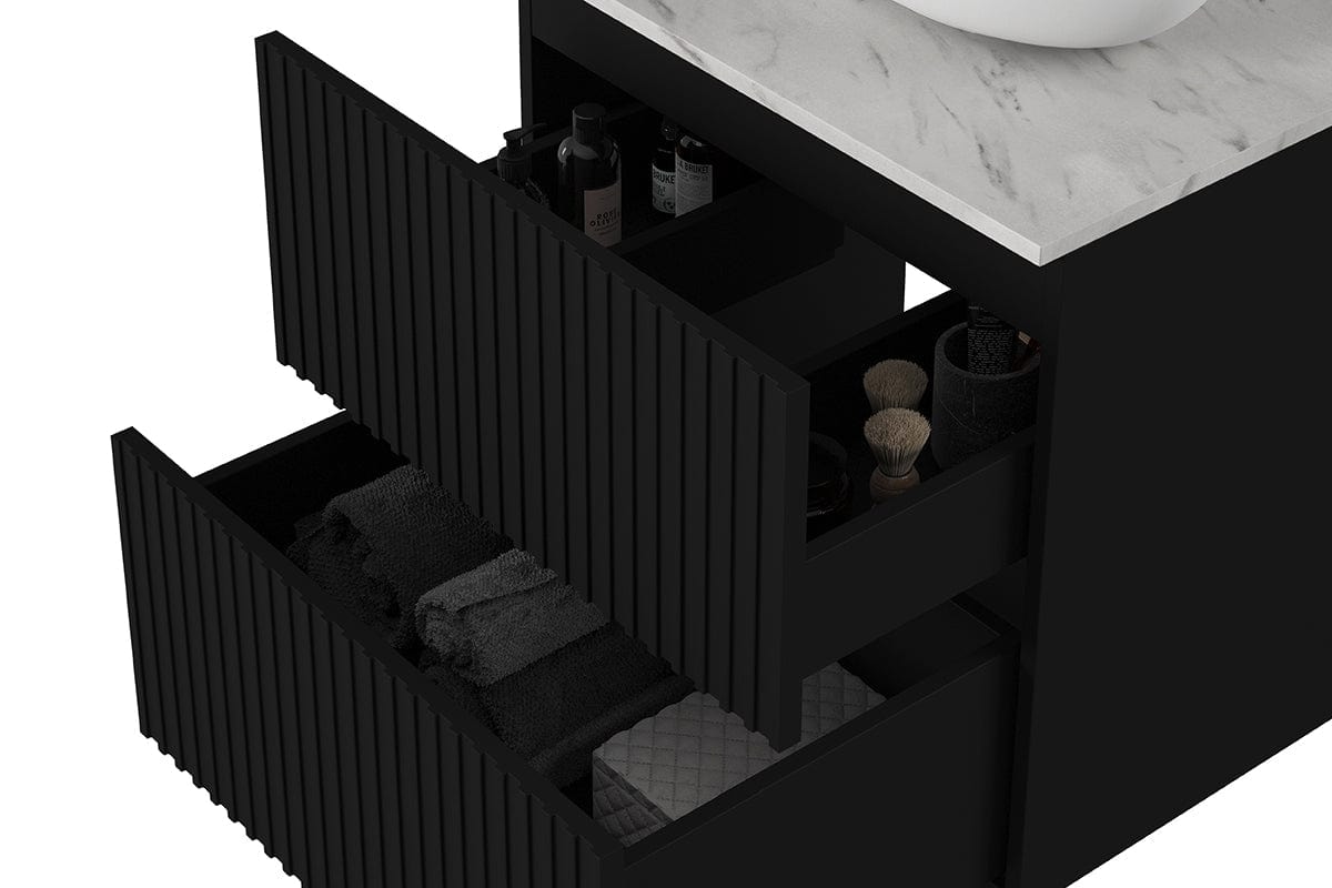 Set Mobilier pentru baie, din pal si MDF, 6 piese, 60 cm, Nicole Negru / Auriu (3)