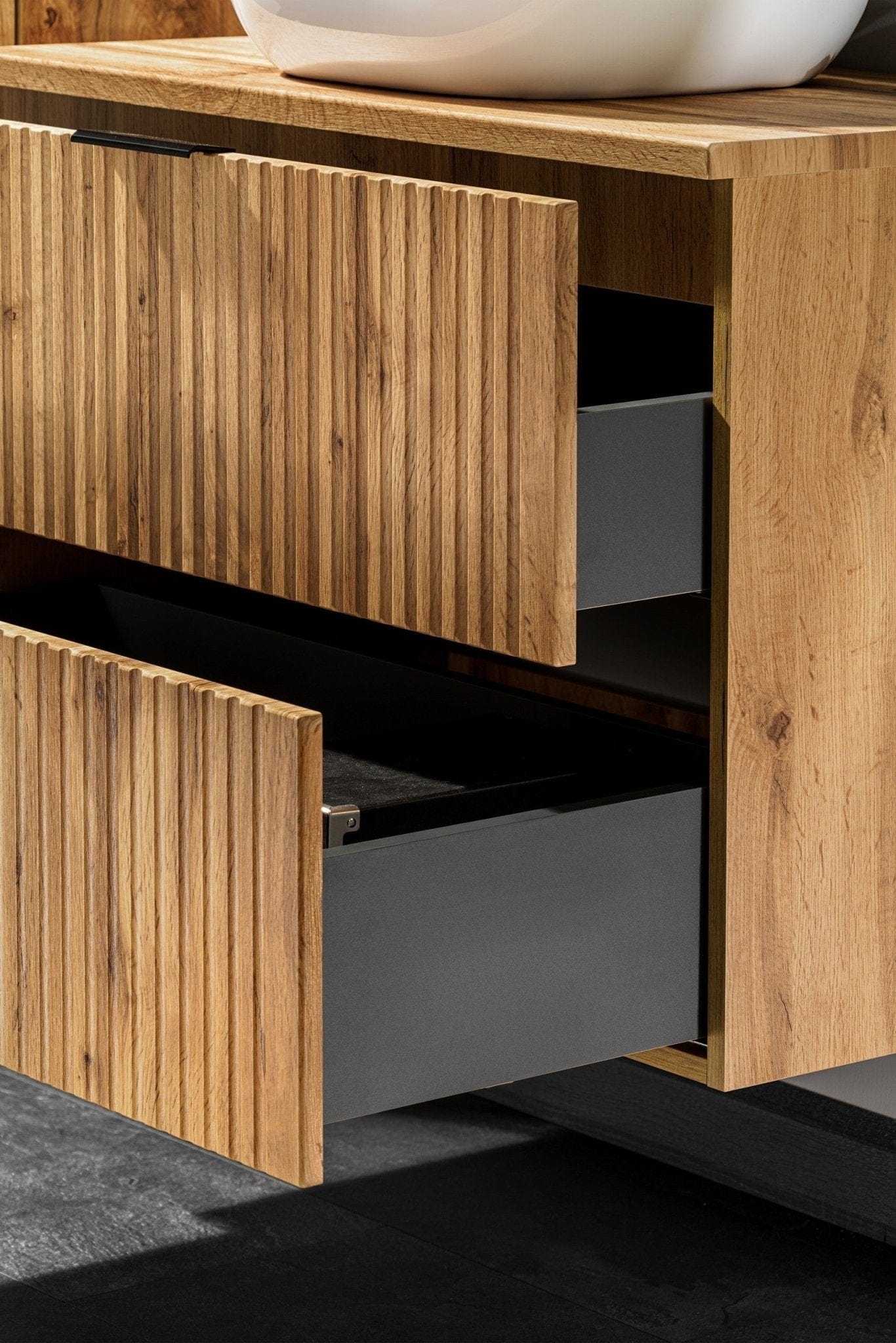 Set Mobilier pentru baie, din pal si MDF, 7 piese, 120 cm, Adel Stejar (11)