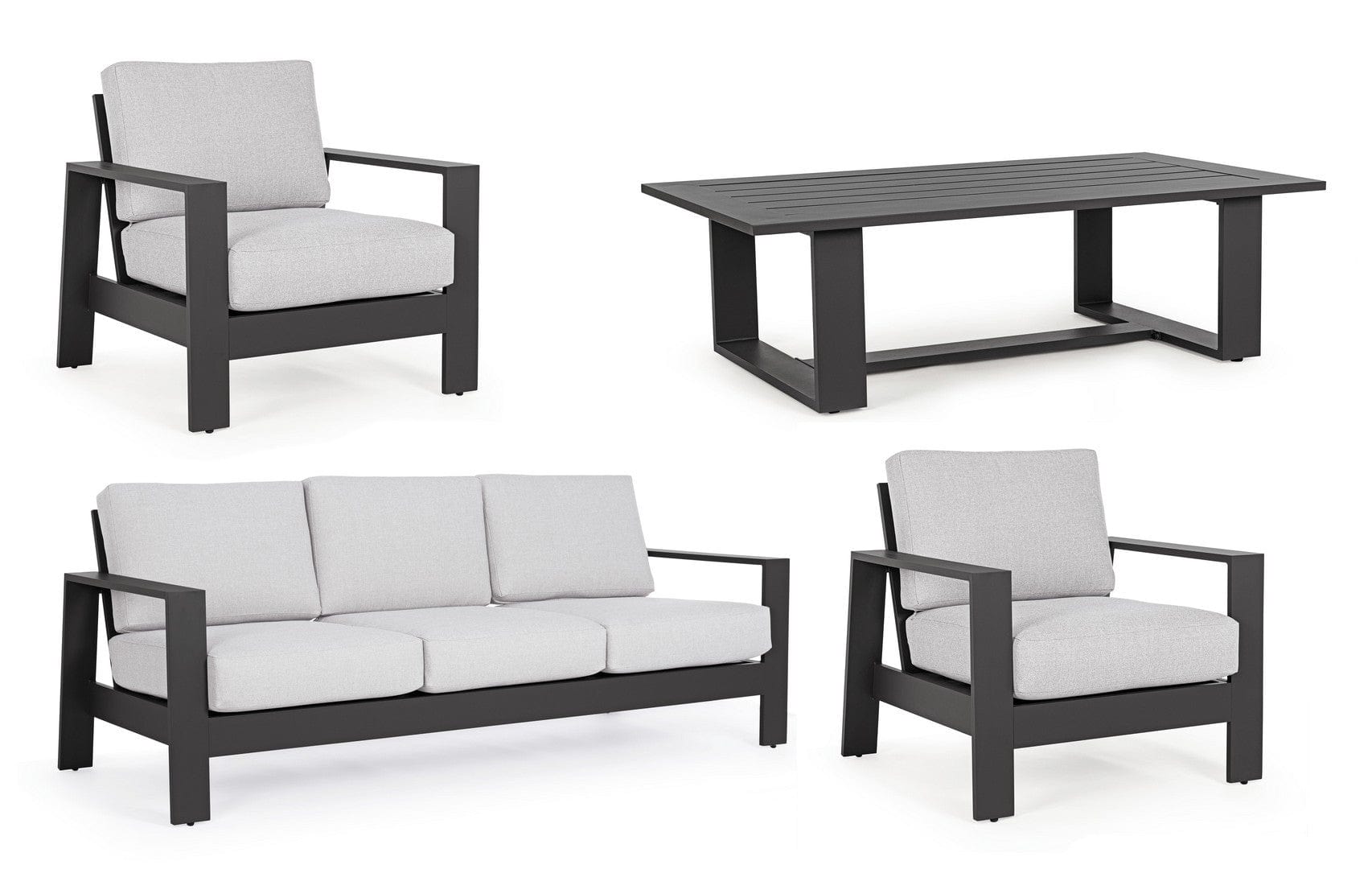 Set mobilier pentru gradina / terasa, Baltic Gri Deschis / Antracit, 2 fotolii + canapea 3 locuri + masa de cafea (2)