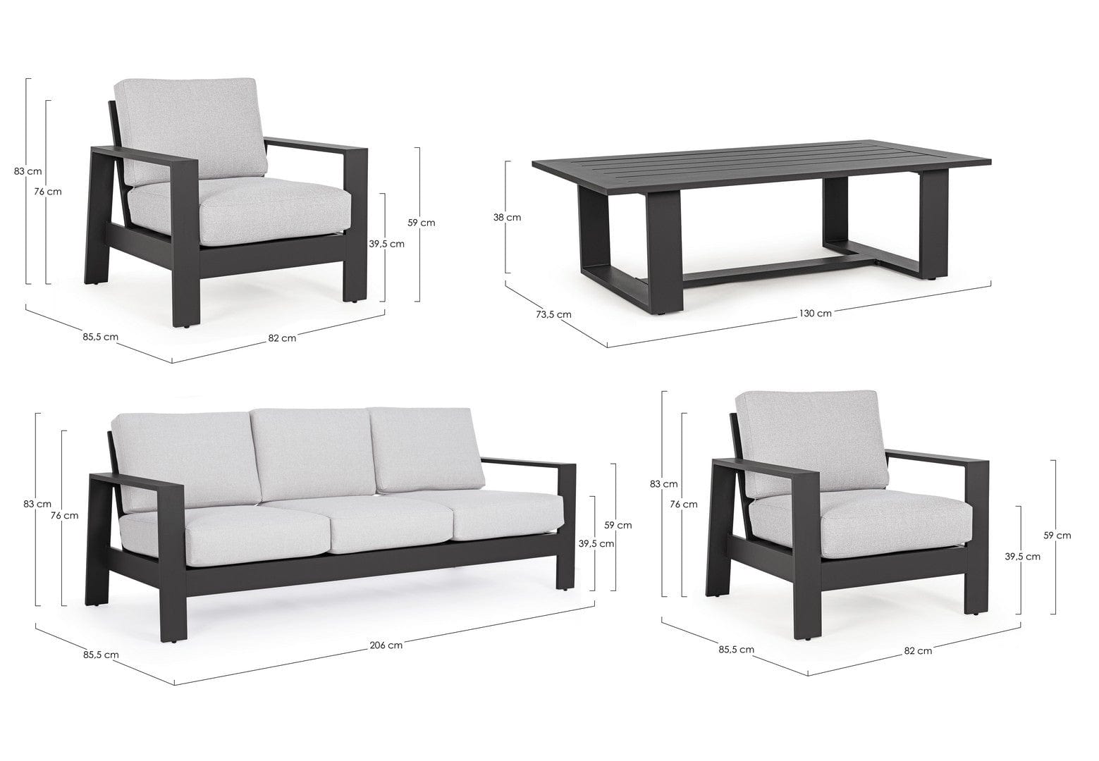 Set mobilier pentru gradina / terasa, Baltic Gri Deschis / Antracit, 2 fotolii + canapea 3 locuri + masa de cafea (10)