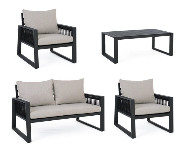 Set mobilier pentru gradina / terasa, Captiva Gri / Antracit, 2 fotolii + canapea 2 locuri + masa de cafea (3)