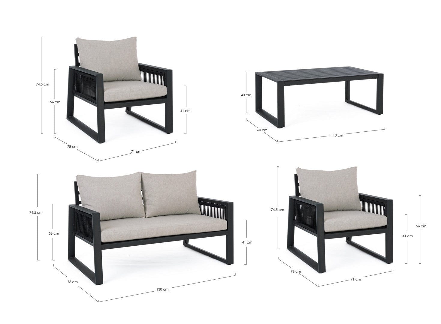 Set mobilier pentru gradina / terasa, Captiva Gri / Antracit, 2 fotolii + canapea 2 locuri + masa de cafea (10)