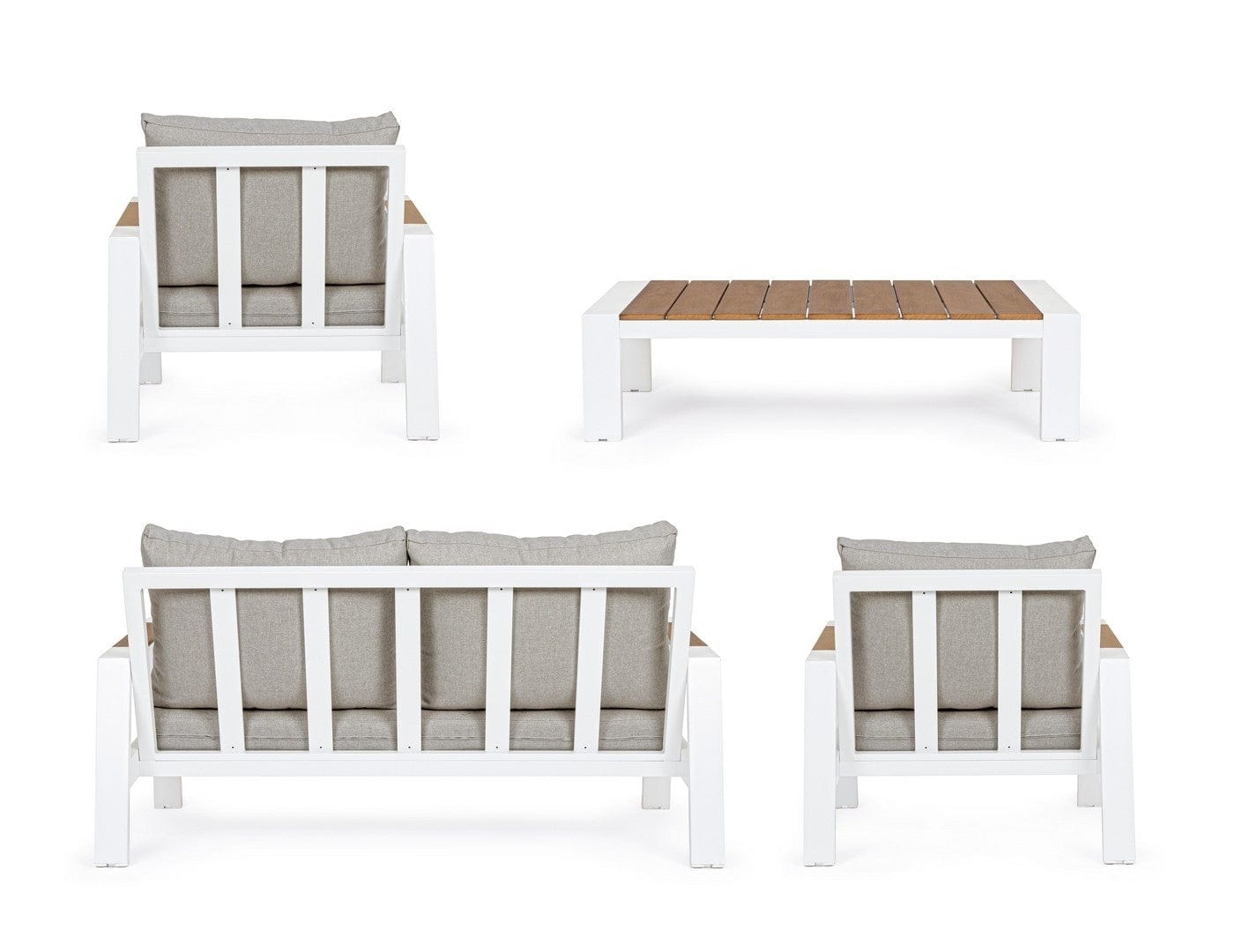 Set mobilier pentru gradina / terasa, Einar Natural / Alb, 2 fotolii + canapea 2 locuri + masa de cafea (5)