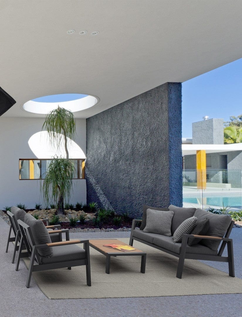 Set mobilier pentru gradina / terasa, Einar Natural / Antracit, 2 fotolii + canapea 2 locuri + masa de cafea (1)