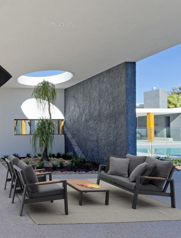 Set mobilier pentru gradina / terasa, Einar Natural / Antracit, 2 fotolii + canapea 2 locuri + masa de cafea (1)