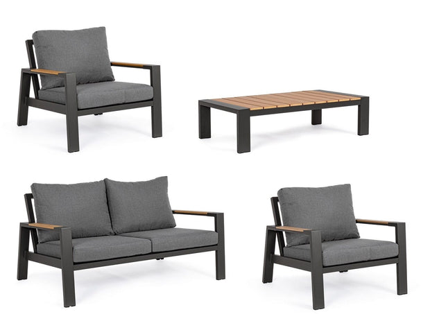 Set mobilier pentru gradina / terasa, Einar Natural / Antracit, 2 fotolii + canapea 2 locuri + masa de cafea (4)