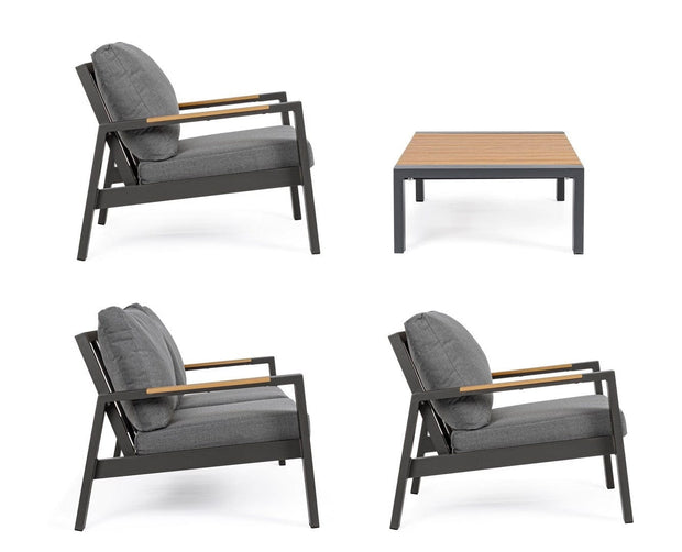 Set mobilier pentru gradina / terasa, Einar Natural / Antracit, 2 fotolii + canapea 2 locuri + masa de cafea (7)