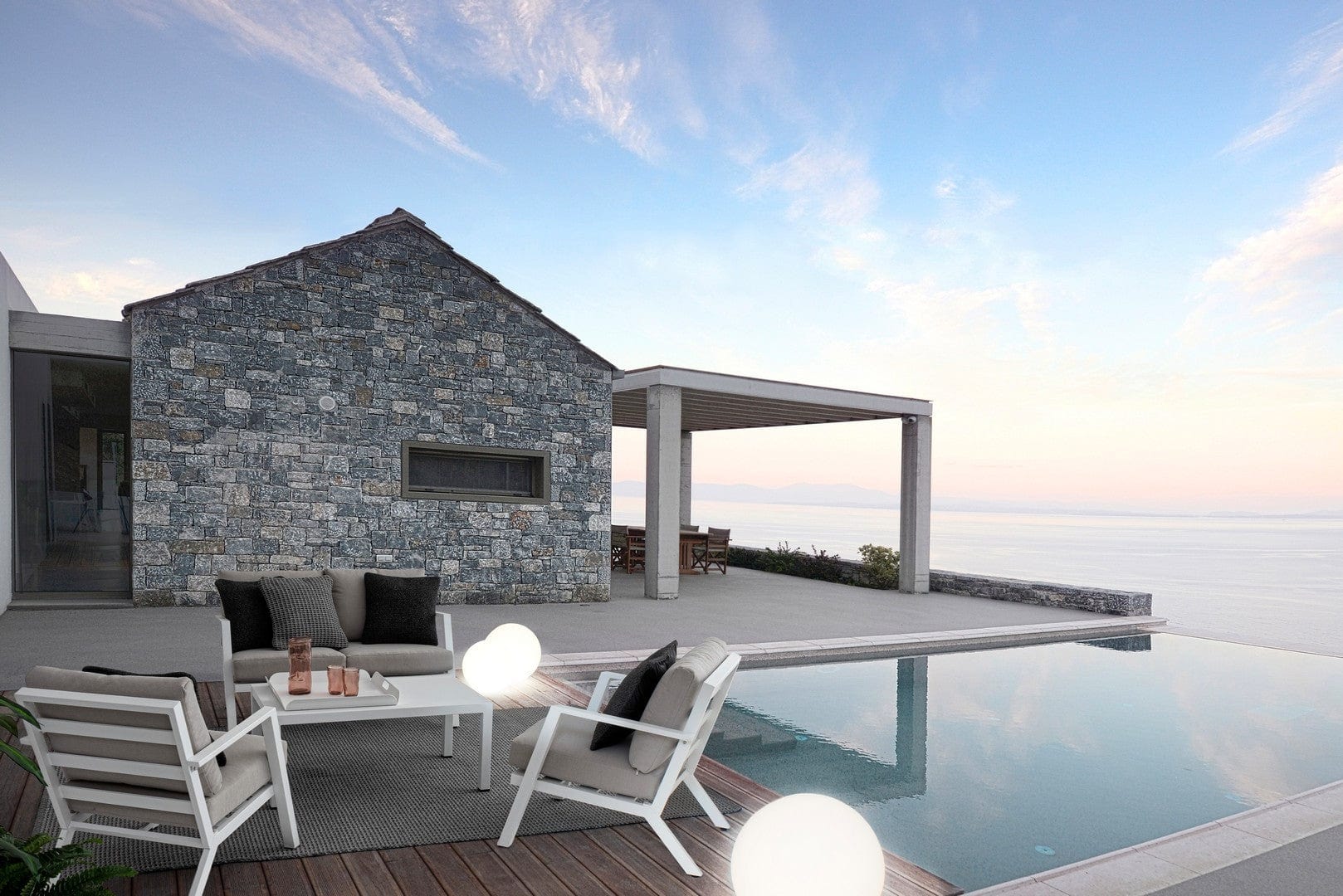 Set mobilier pentru gradina / terasa, Harleys Gri / Alb, 2 fotolii + canapea 2 locuri + masa de cafea (1)