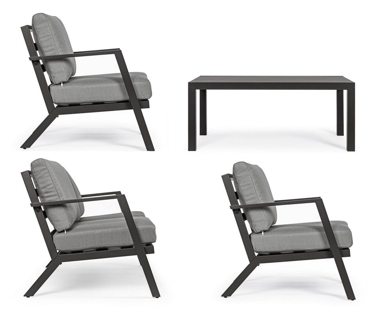 Bizzotto Set mobilier pentru gradina / terasa, Harleys Gri / Antracit, 2 fotolii + canapea 2 locuri + masa de cafea