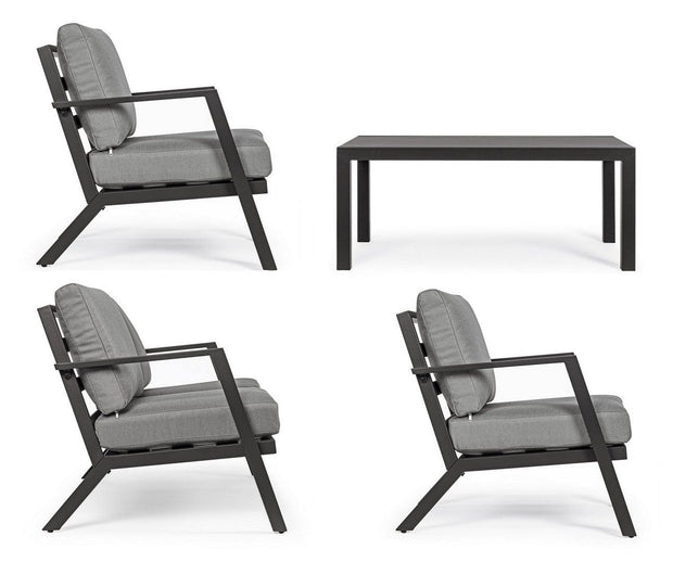 Bizzotto Set mobilier pentru gradina / terasa, Harleys Gri / Antracit, 2 fotolii + canapea 2 locuri + masa de cafea
