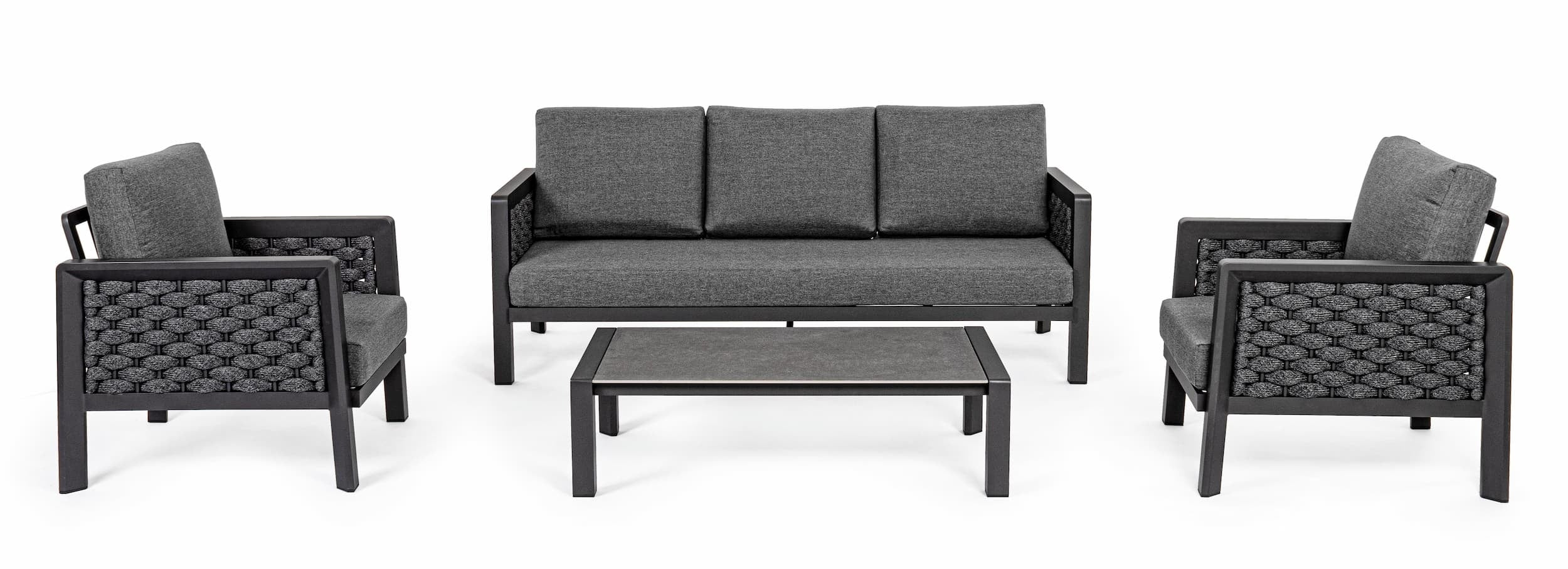 Set mobilier pentru gradina / terasa, Otavio Antracit, 2 fotolii + canapea 3 locuri + masa de cafea (4)