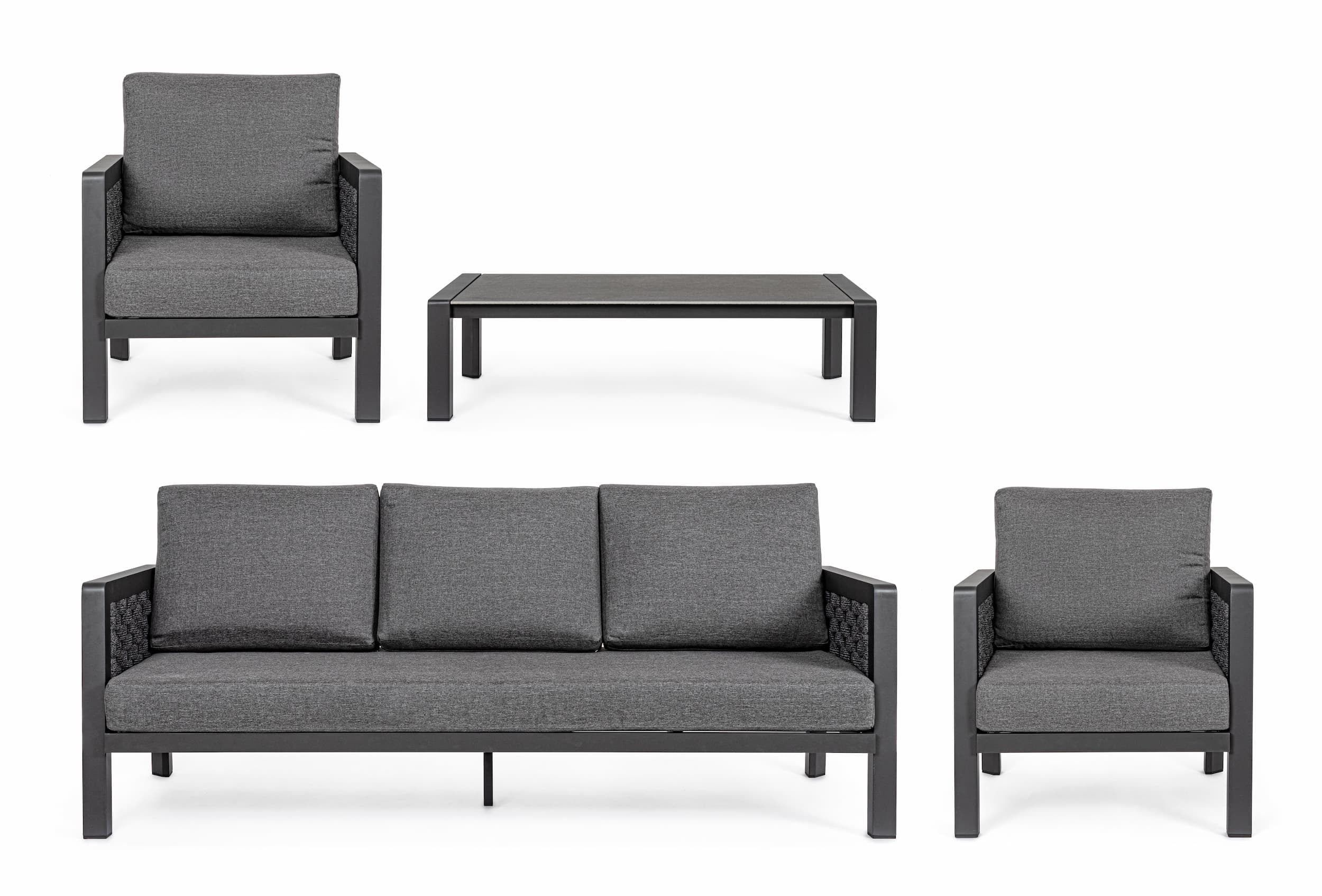 Set mobilier pentru gradina / terasa, Otavio Antracit, 2 fotolii + canapea 3 locuri + masa de cafea (6)
