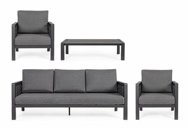 Set mobilier pentru gradina / terasa, Otavio Antracit, 2 fotolii + canapea 3 locuri + masa de cafea (6)