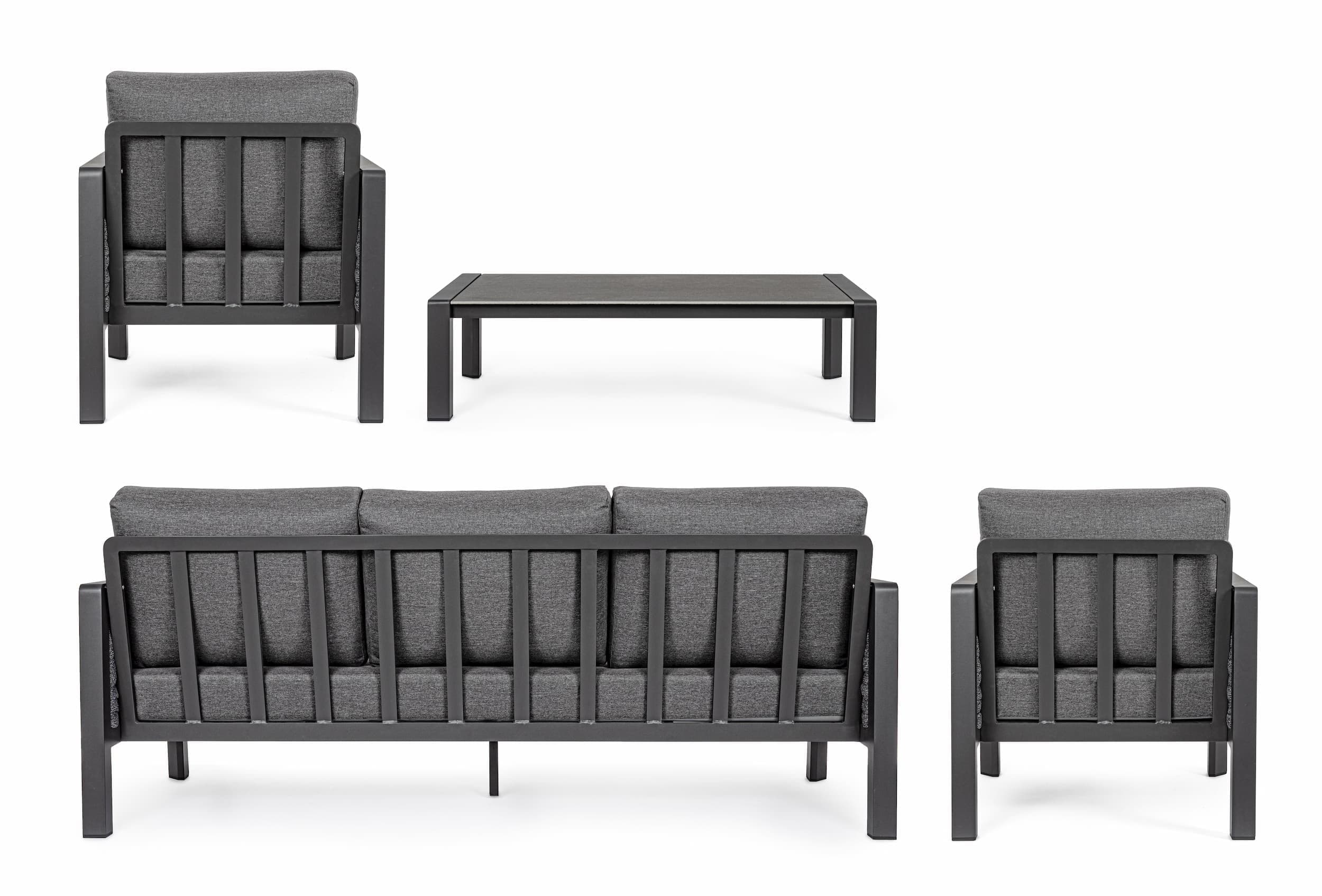 Set mobilier pentru gradina / terasa, Otavio Antracit, 2 fotolii + canapea 3 locuri + masa de cafea (7)