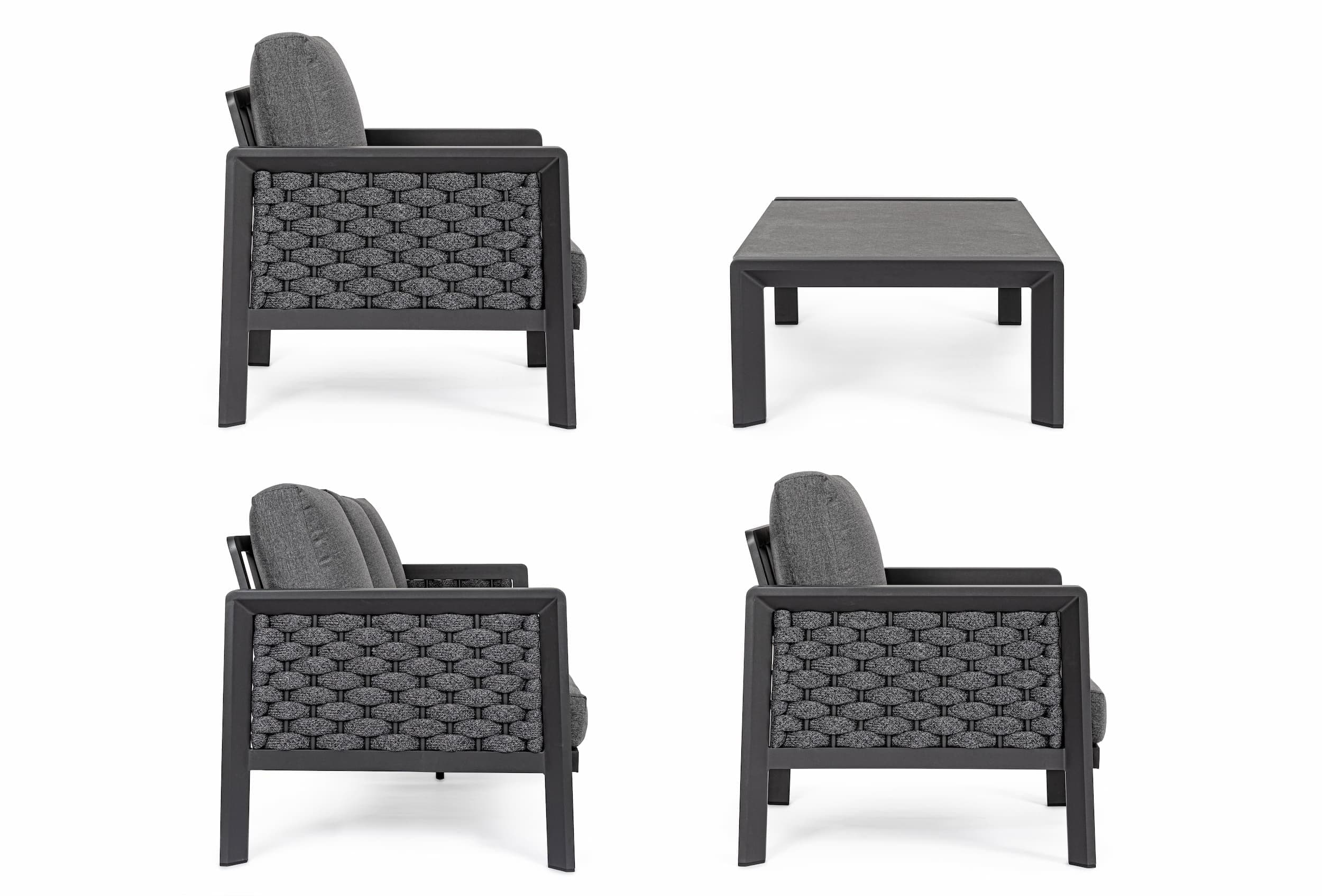 Set mobilier pentru gradina / terasa, Otavio Antracit, 2 fotolii + canapea 3 locuri + masa de cafea (8)