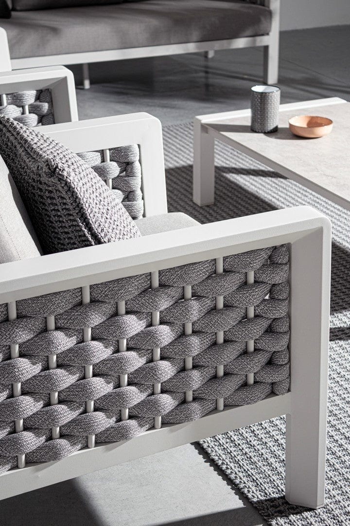 Set mobilier pentru gradina / terasa, Otavio Gri / Alb, 2 fotolii + canapea 3 locuri + masa de cafea (3)