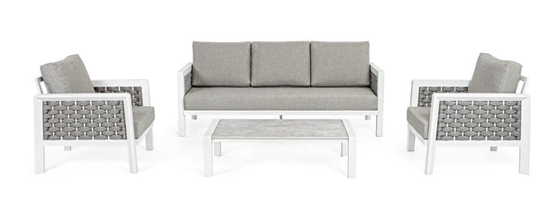 Set mobilier pentru gradina / terasa, Otavio Gri / Alb, 2 fotolii + canapea 3 locuri + masa de cafea (5)