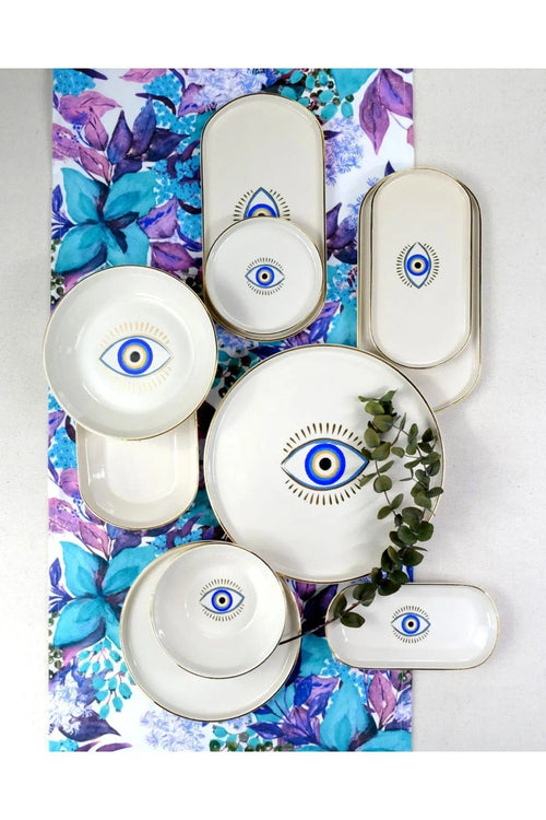 Asir Set vesela din ceramica, Otis Alb / Albastru, 24 piese