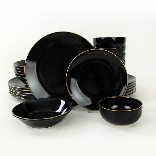 Asir Set vesela din ceramica, Tysa Shine Negru / Auriu, 24 piese